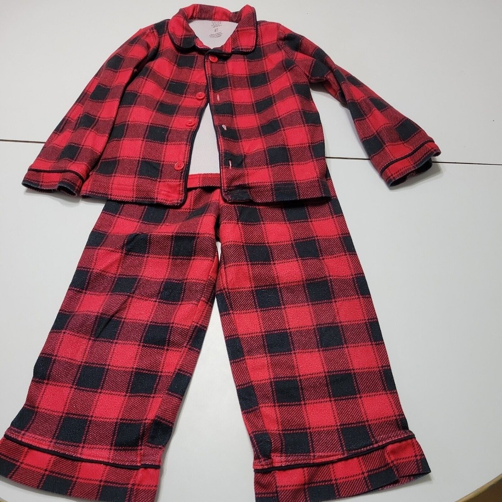 Just One You By Carters PJ Boy 4t Fleece Pajamas Red Black Plaid Warm Button Top